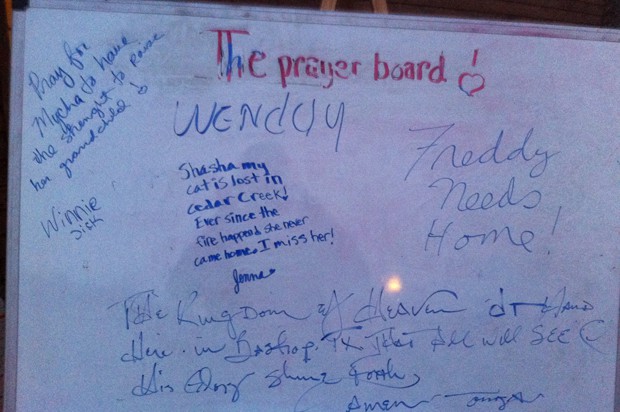 Bastrop prayer board